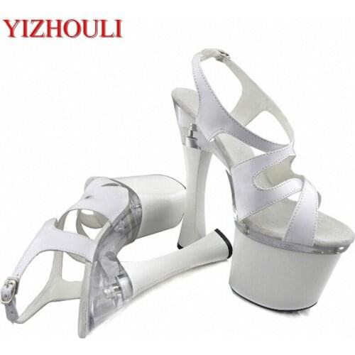 HOT All-match fashion comfortable thick heel sandals 18cm show spool heels high-heeled shoes 7 Inch Stiletto With Platform shoes