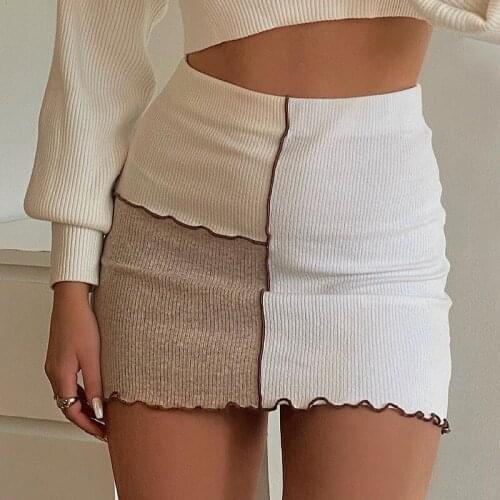 Patchwork Stitch Mini Skirt Women 2021 Summer Streetwear Sexy High Waist Bottoms Color Block Ruffle Slim Short Skirts