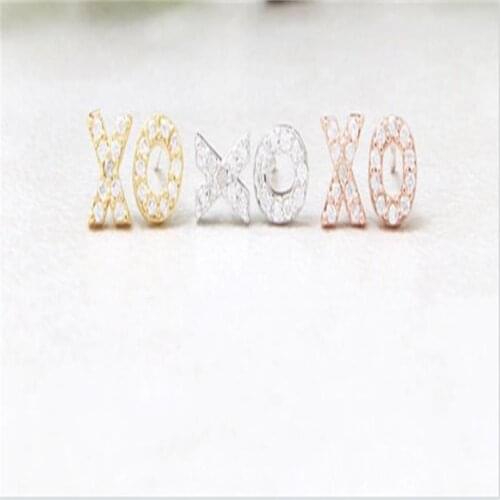 Fashion Classic "XO" Letter type with Rhinestone Ear Studs Three Metallic Colors Are Available