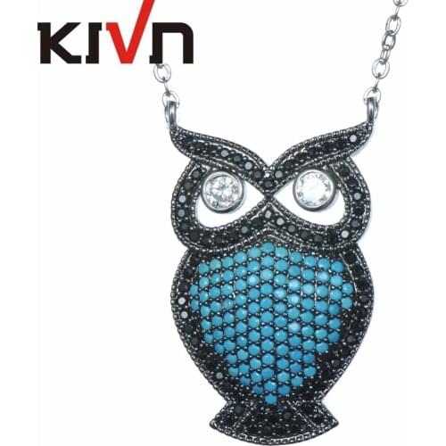 KIVN Fashion Jewelry CZ Cubic Zirconia Animal Cute Owl Womens Girls Bridal Wedding Pendant Necklaces Promotion Birthday Gifts