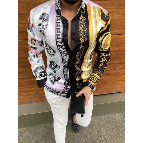 2021 Casual Mens Long Sleeve Shirts Printed Turn-down Collar Shirt Men 2021 Autumn Buttoned Cardigan Tops