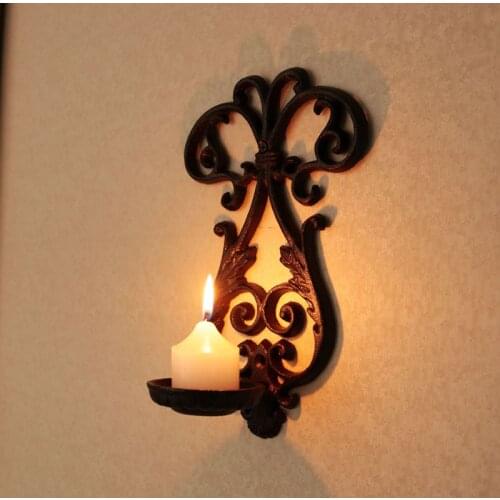 Brown Cast Iron Wall Sconce Candle Holder European Farm House Accents Handmade Home Decor Badge Design Candle Rack Hollow
