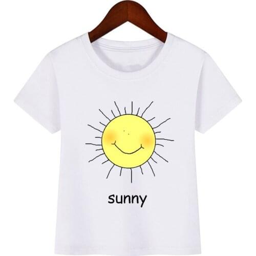 Boys and Girls Cute weather icon Letter Print T shirt Kids Funny Clothes Baby Summer Casual T-shirt tee shirt enfant garcon