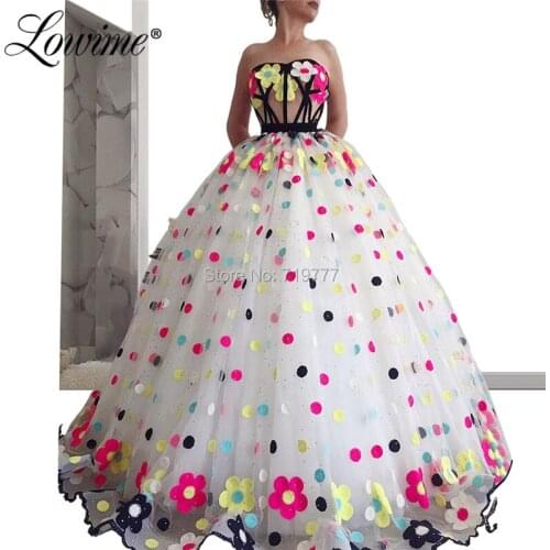 Flower Prom Dresses White Evening Dress Party Gowns 2019 Vestido De Festa Custom Made Ball Gown African Arabic Dubai Dresses