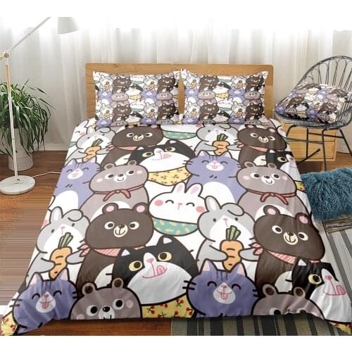 Animal Bedding Set Cartoon Kids Duvet Cover Set Bears Bed Set Boys Girls Home Textiles Rabbits Bedclothes Microfiber Bed Linen