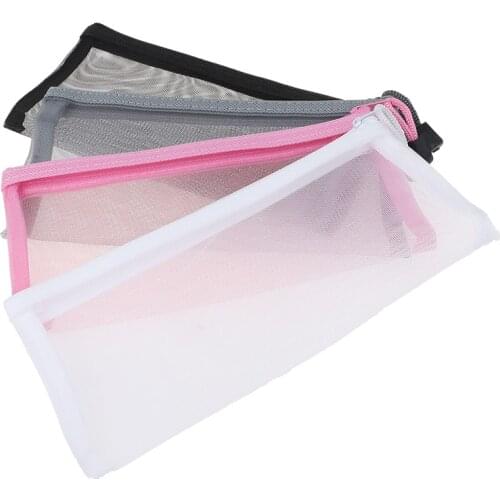 Simple Transparent Mesh Pencil Case Office Student Pencil Cases Nylon Pen Bag School Stationery Supplies Gifts for Kid Student
