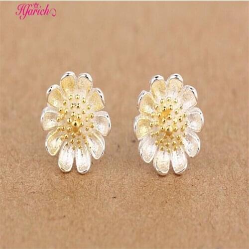 New Hot Silver Color Chrysanthemum Dandelion Flower Stud Earrings For Women Gift Simple Style Daisy Statement Earrings Jewelry
