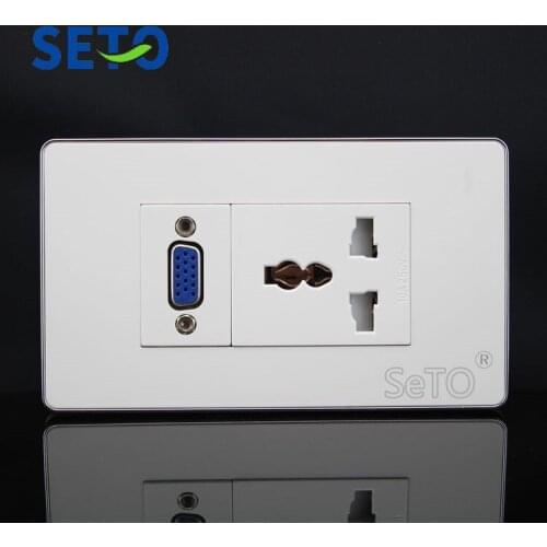 SeTo 120 Type One Port VGA + Three Hole Power Socket Wall Plate Socket Keystone Faceplate