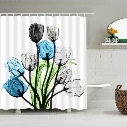 Flower Tulip Pattern Printing 180x180cm Shower Curtains Waterproof Polyester Fabric Bathroom Curtain With Hooks
