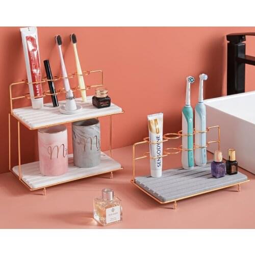 Bathroom Storage Rack Electric Toothbrush Holder With Quick-Dry Diatomaceous Cup Mat Cosmetic Stand Tray Bath Organizer
