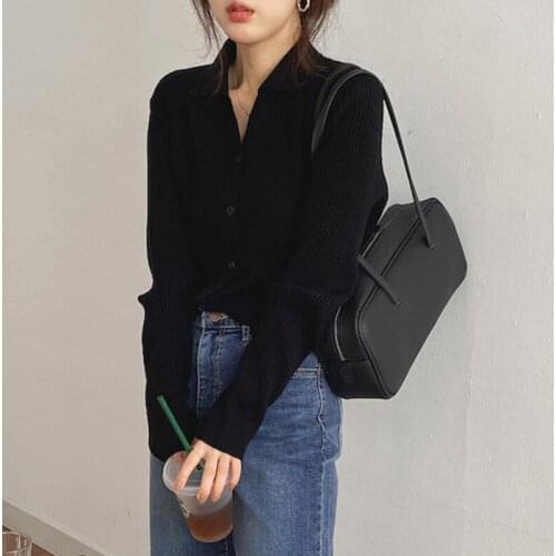 Autumn Vintage Knitted Sweater Women Long Sleeve Streetwear Fashion Wild Tops Single Breasted Solid Cardigan Casual Loose Female