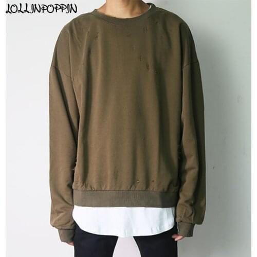 High Street Men Oliver Green O-Neck Sweatshirt Oversize Drop Shoulder Mens Crew Neck Pullovers Hip Hop Streetwear