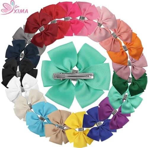 XIMA 20pcs/lot Hot Sale Hair Ribbon Bows with Alligator Clip Kids Headwear Sliver Ribbon Knot for Girls Hair Accessories