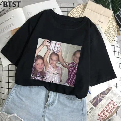 My Anxiety My Brain My Depression T Shirt Casual Polyester Graphic Tees Women O-Neck Kawaii Women Clothes 2019 Vintage Tops