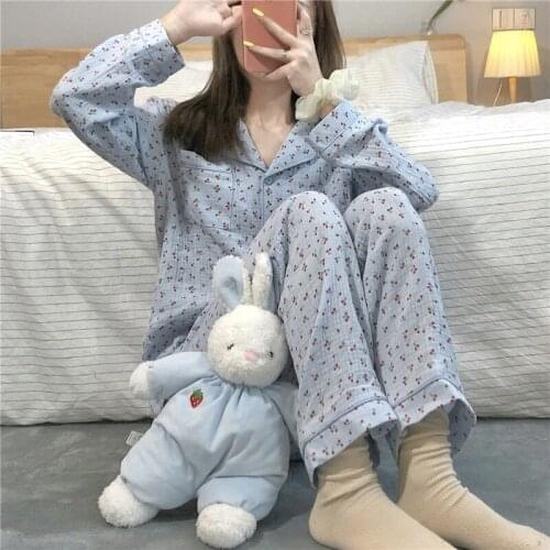 Women Pajamas Sets Floral Cotton Pyjama Sleepwear Long Sleeve Large Size Fashion Girl Nightwear Suits Homewear Clothes Wholesale
