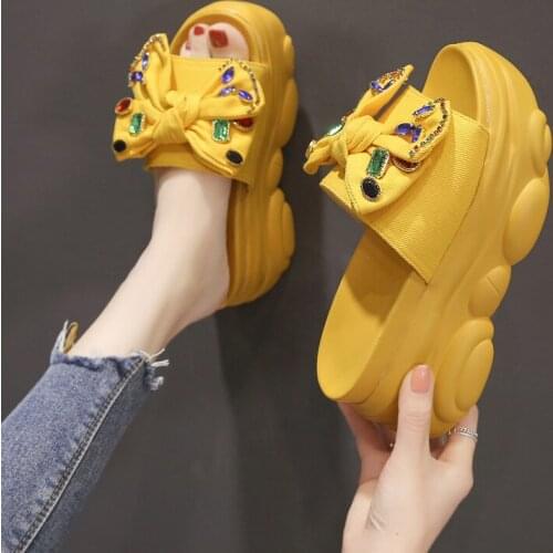 Platform Womens Sandals 2021 Fashion Summer Rhinestones Butterfly-knot Women Thick Soled Beach Sandal Casual Chunky Woman Shoes