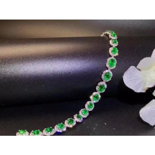 Natural green Emerald stone Bracelet Natural gemstone bracelet 925 silver Luxury Precious round circle women party gift jewelry