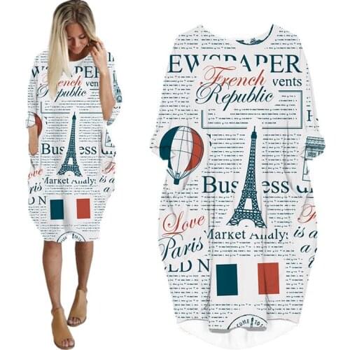 Newspaper Dress Summer 3d Print Streetwear Women Oversize Dresses Fashion Harajuku Long Sleeve Vintage Clothes Plussize Clothing