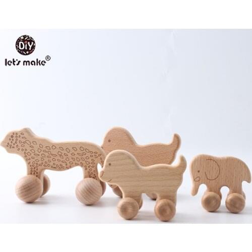 Lets Make Baby Teether Beads Wooden Blanks 1pc Cartoon Car Rattle Dog Animal Ring PVC Free Montessori Teething Wooden Rattle