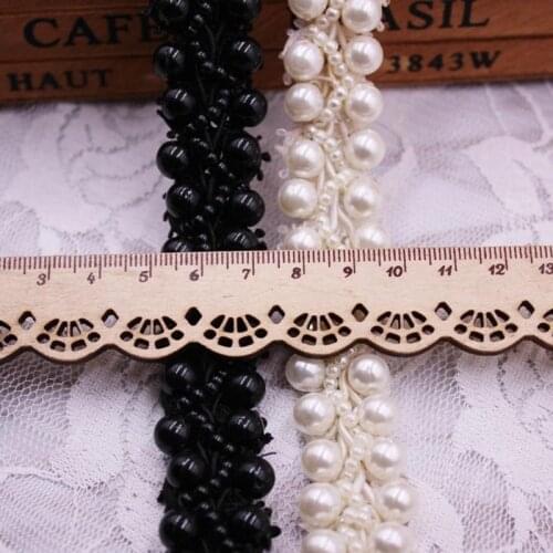 1yards/Lot Pearl Beaded Lace Ribbon Embroidered Lace Trim White Lace Fabric Handmade Beaded Fringe DIY Sewing Supplies Material