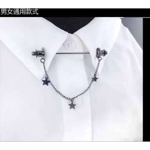 10pcs/lot Angle Clip Tie Collar Bar With Star Pendants Chain Tie Rods Angle Collar Pin Tie Collar Stay Collar Pin Bar Sticker