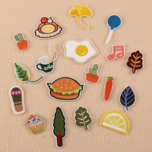 100pcs/lot Small Embroidery Patch Clothing Decoration Accessories Shirt Biker Bag Cactus Carrot Leaf Iron Heat Transfer Applique