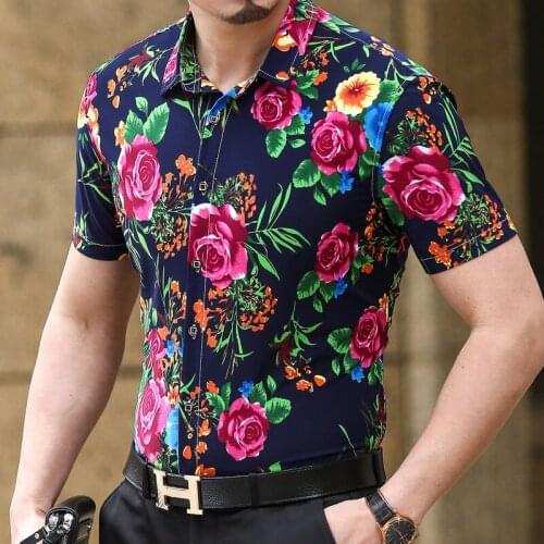 2020 Camisa Hombre New Mens Short-sleeved Floral Shirt Large Size Casual Korean Mercerized Cotton Shirt Picture Combination
