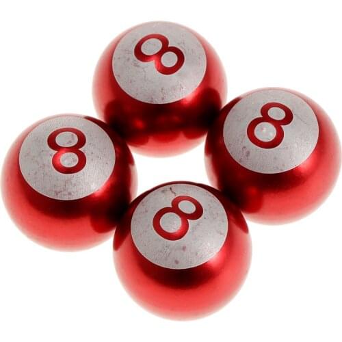 4 Pcs Car Bicycle Motorcycle Red 8 Ball Tyre Tire Wheel Stem Air Valve Cap