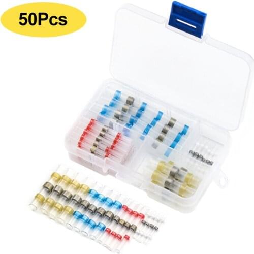 50pcs Waterproof Wire Connector Solder Sleeve Heat Shrink Terminal Waterproof Insulated Terminals With Box