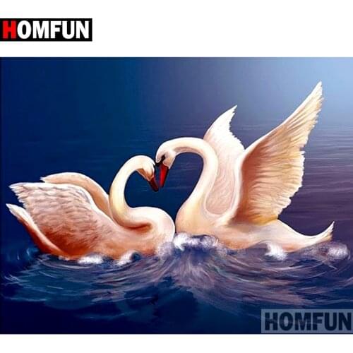 HOMFUN Full Square/Round Drill 5D DIY Diamond Painting "Animal swan" Embroidery Cross Stitch 3D Home Decor Gift A13354