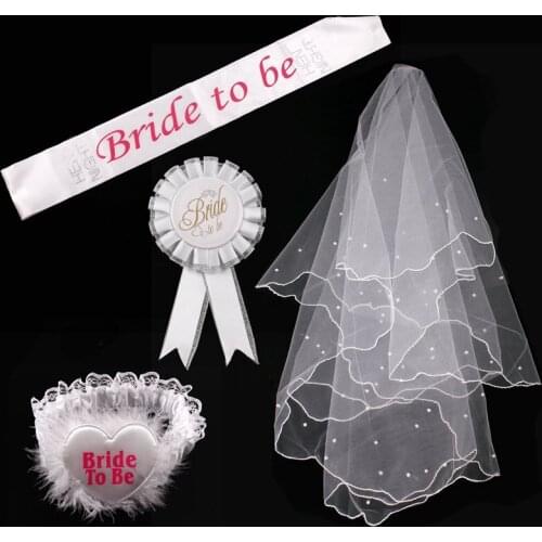 White Pink Bride To Be Sash Bachelorette Party Decorations Garter Veil Hen Night Bridal Shower Wedding Party Supplies PSC65