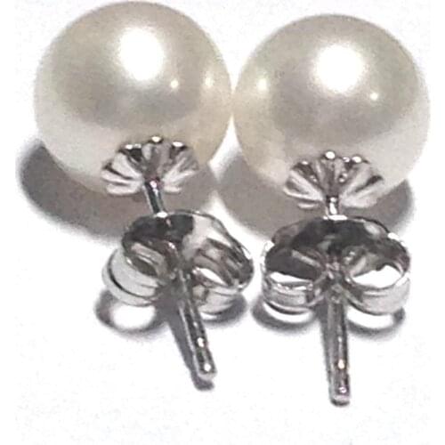 Free shipping Round 10-11 MM AAA+ WHITE SOUTH SEA PEARLS EARRING 14k/20 WHITE GOLD