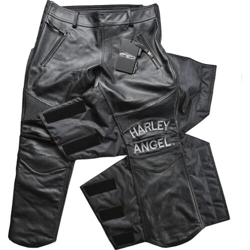 97121 Genuine Cow Motorcycle Rider Pants Vintage Stylish Cowhide Adjustable Leather Trousers