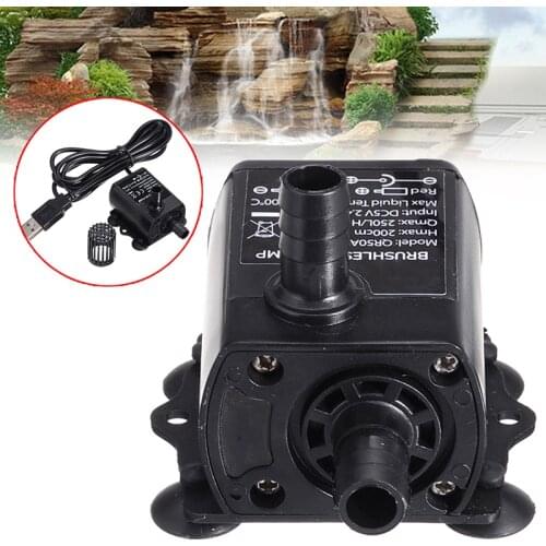 1pc DC/USB Circulating Water Pump Ultra-quiet Mini Brushless 5V 2.4W 250L/H Lift 200cm Fountain Aquarium Submersible