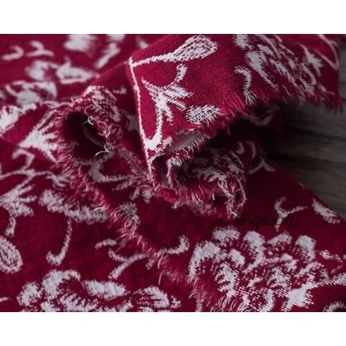 Cotton linen dyed flowers individual robes dress red fabric High-end linen fabric