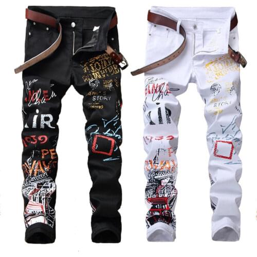 HOUZHOU Male Jeans Pants Goth Punk Pants with Print Denim Trousers Male Punk Rave Punk Rock Gothic Harajuku Men Streetwear 5XL
