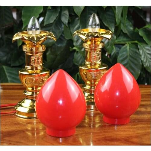 Fine Lovely pair crafts painted gold alloy Metal public ight wave electric candle Zhaocai Buddha Temple wishful lucky lamp