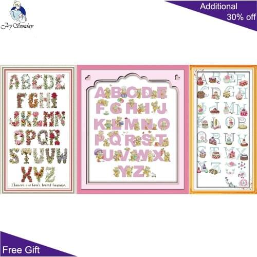 Joy Sunday Cute Alphabet K174 C325 J501 Home Decor Counted Stamped Flower Cake Letters Little Bears Alphabet Cross Stitch kits