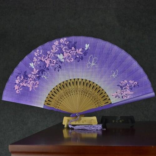 Chinese Style Cotton Japanese Paint Antique ya ma shan Bamboo Fan Dance Cheongsam Womens round Silk Fan Fan Print Fabric