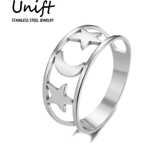 Unift Romantic Moon Star Stainless Steel Female Rings Exquisite Elegant Jewelry Anniversary Gift Cute Party Charm Accessories