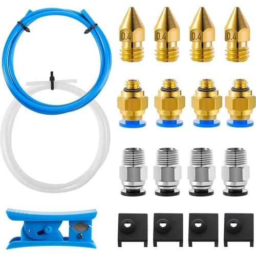 3D Printer Kit Ptfe Tube Pc4-M6 Pc4-M10 Pneumatic Accessories Mk8 Socks 0.4 mm Nozzle for 3D Printers Such As Ender-3