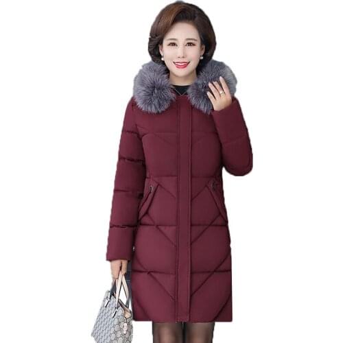Middle-aged and Elderly Womens Cotton Padded Winter Jackets Large Size Thicken Keep Warm Hooded Jacket Outwear Parkas 5XL K1104