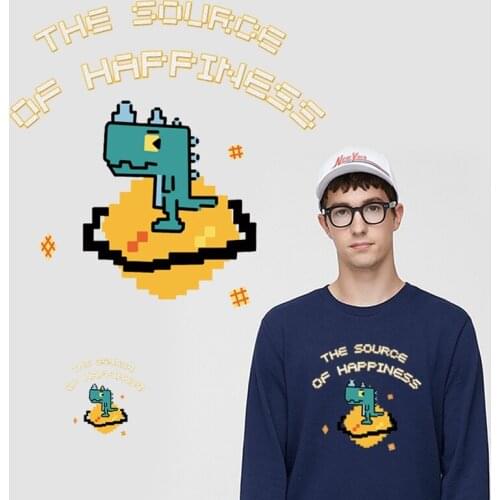 Cartoon Dinosaur Patches Cute Pixel Heat Transfer Vinyl Sticker Iron on patches For Clothes Ironing Transfer pattern For T-shirt