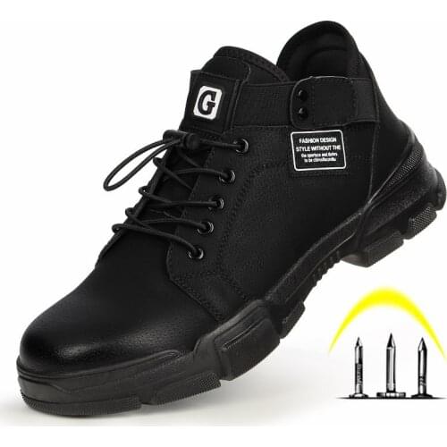 Men Work Safety Shoes with Steel Toe Cap Puncture-Proof Anti-Smashing Leather Boots Breathable Lightweight Industrial Shoes