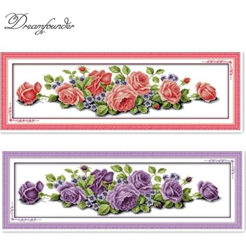 Long edition roses cross stitch kit aida 14ct 11ct count printed canvas stitches embroidery DIY handmade needlework