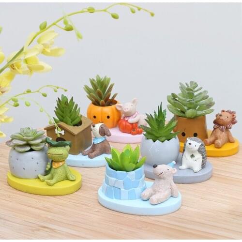 Set of 6 Animal Succulent Plant Pots Desktop Flowerpots Bonsai Planters Frog Lion Puppy Bear Figurine