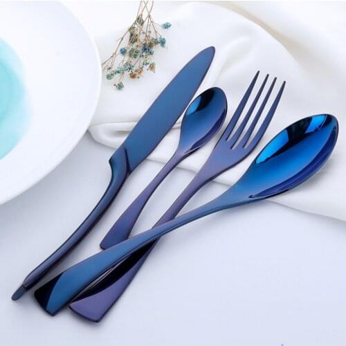 4Pcs Purple Cutlery Set Stainless Steel Blue Dinnerware Set Knife Fork Table Fork Black Tableware Set Drop Shipping