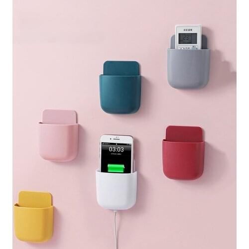 Wall Mounted Storage Box Plastic Storage Holder With Mobile Phone Plug Remote Control Organizer Box No Drilling Organize Boxes