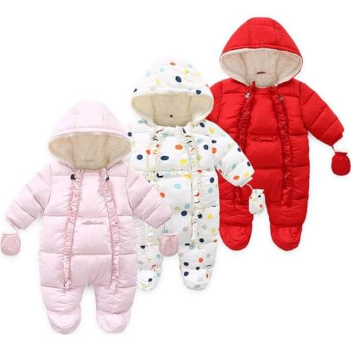 New fashion winter baby girl clothes color polka dot hooded infant girl snowsuit newborn baby rompers toddler coat jacket