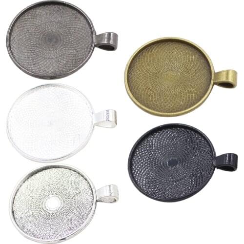 Metal Round Pendants Cabochon Resin Cameo 20/25/30/38mm Embedded Gem Blank Bezel Tray Base DIY Making Charm Jewelry Accessories
